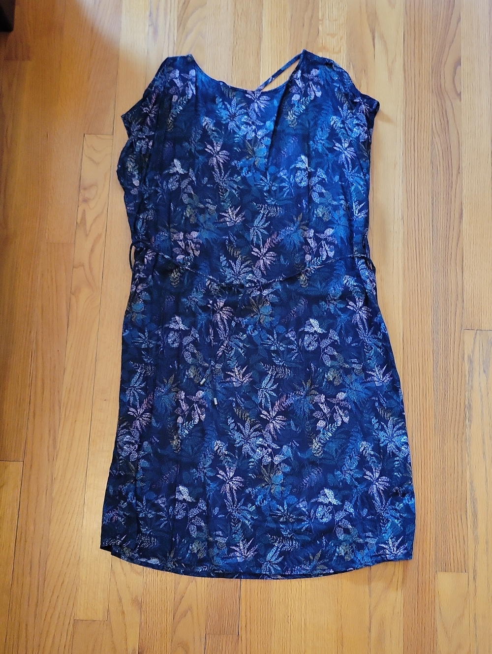 S. Oliver (From Germany) Navy Blue Floral Mini Dress with Subtle Leaf Pattern
